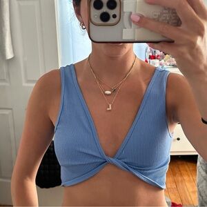 Aeropostale Light Blue Twist Front Tank Top